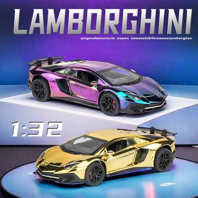 1:32 Modèle de Super Voiture Lamborghini SVJ LP750 Électroplaqué avec Son et Lumière Enfant Garçon Véhicule Miniature Jouet Moulé Sous Pression Noël
