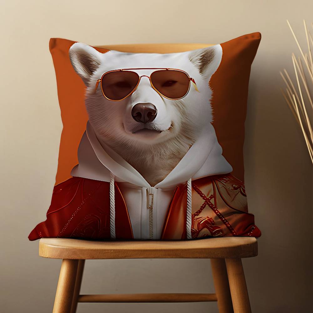 Dress Art Cartoon Bear Pillow Case Living Room Sofa Cushion Cover Suitable For Home Bedroom Decoration And Protector