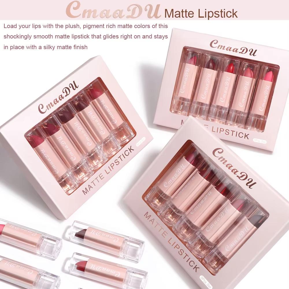 CmaaDu Lipstick Set Lipstick Lip Gloss Matte Moisturizing Long-lasting Easy Makeup Natural Health 5 Pieces Pack 1 Box - Mother's Day Gift