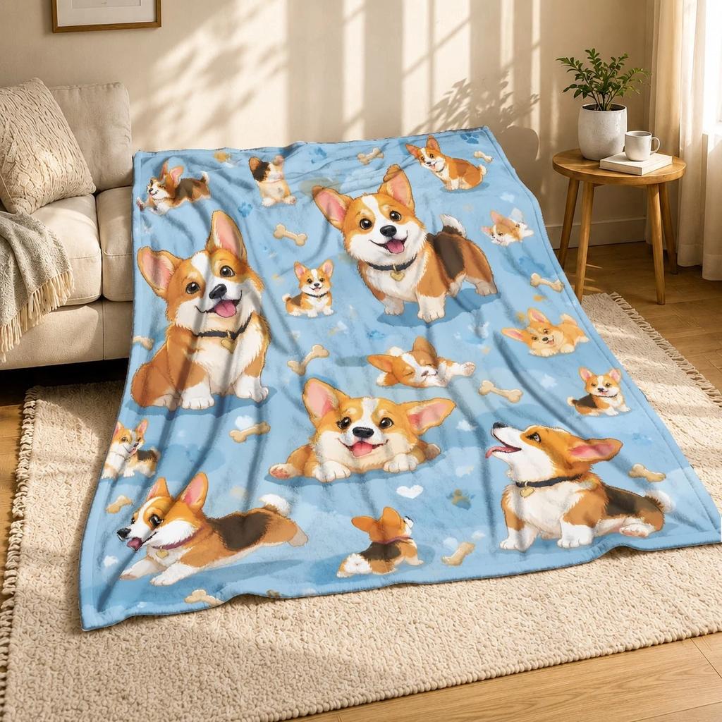 Corgi Puppies And Bones Coral Fleece Blanket