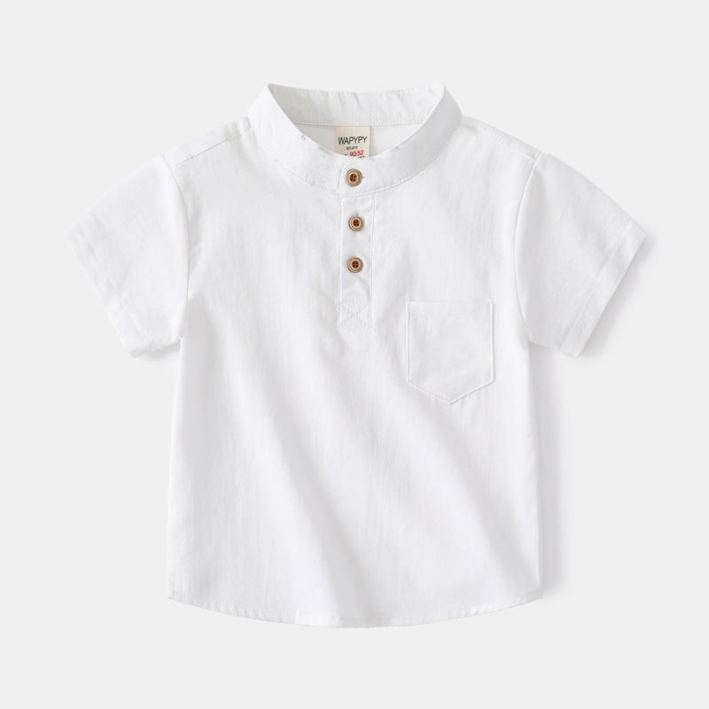 

Boys Summer Short-sleeved V-neck Shirt Middle and Small Children Solid Color Casual Tops 80 білий