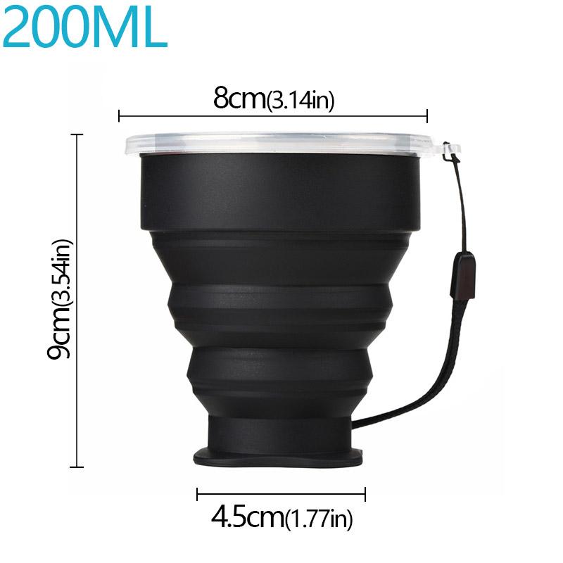 200ml Portable Cups BPA FREE Food Grade Water Cup Silicone Retractable Folding Cup with Lid Outdoor Coffee Travel Water Cup