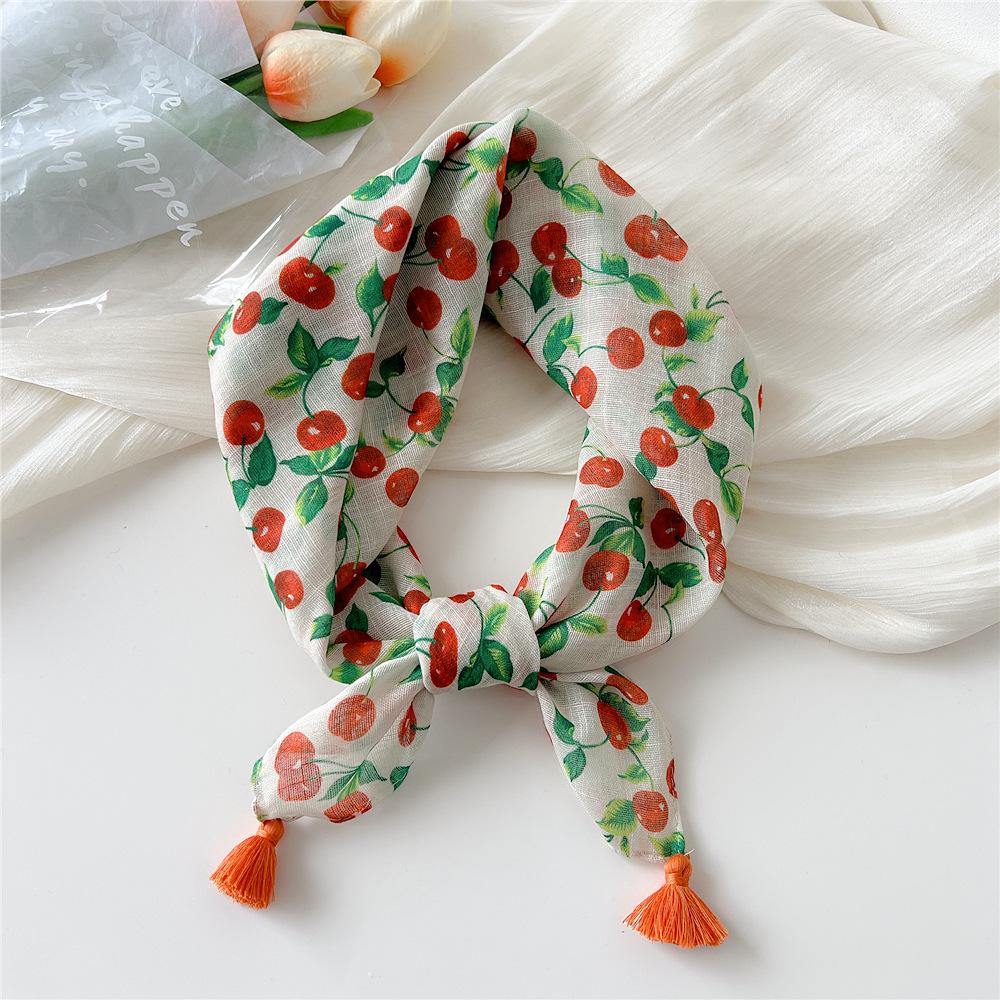 60 Tassel Cotton Linen Small Silk Scarf - Spring/Autumn Versatile Headscarf for Women, Fashionable Neck Protection and Decoration