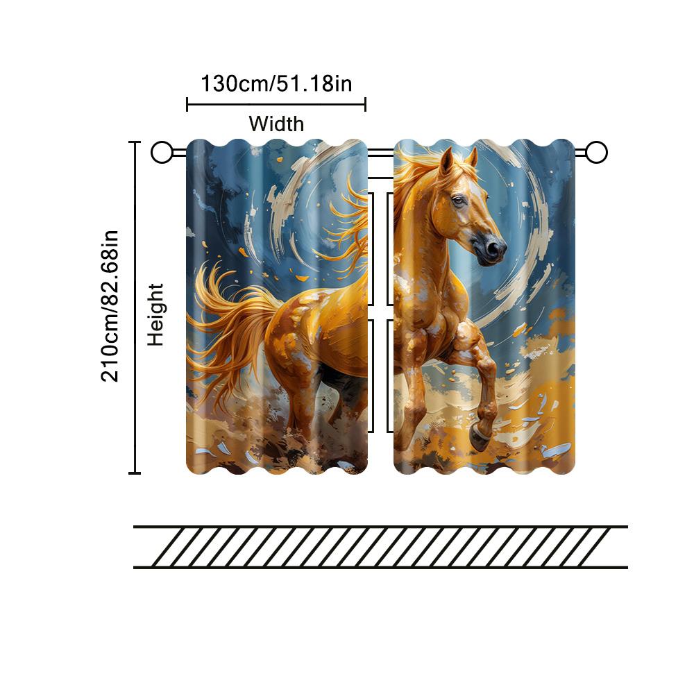 2 Pcs, Filtering Curtains (excluding Rods, Non-movable, Without Batteries) Colorful Horse (3) for Use In Bedrooms and Living