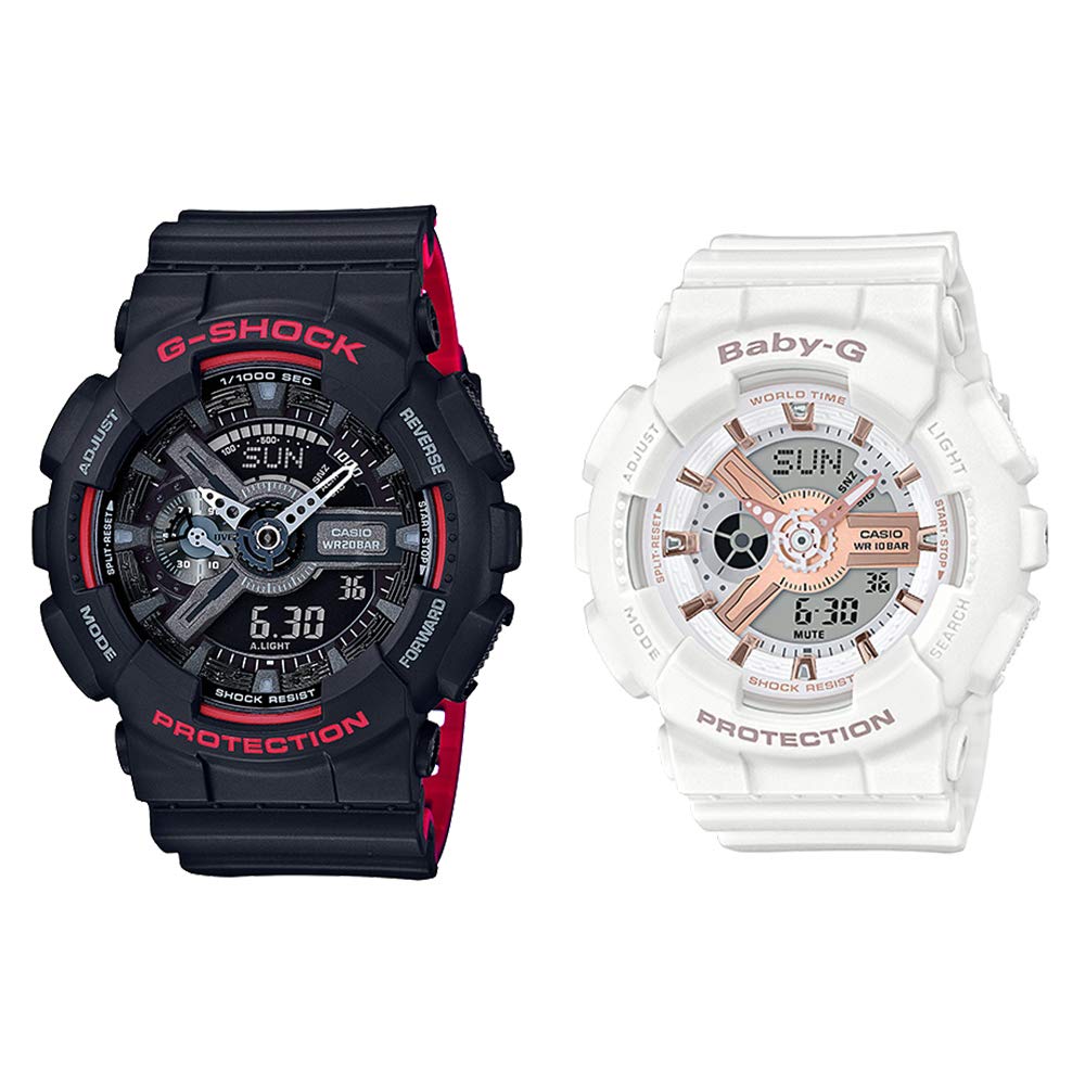 Casio Pair Digital 20 ATM Water Overseas G-Shock Baby-G Watch, & Analog, Red/Black/Rose Gold/White, ATM/10 Resistance, Model, GA-110HR-1ABA-110RG-7A
