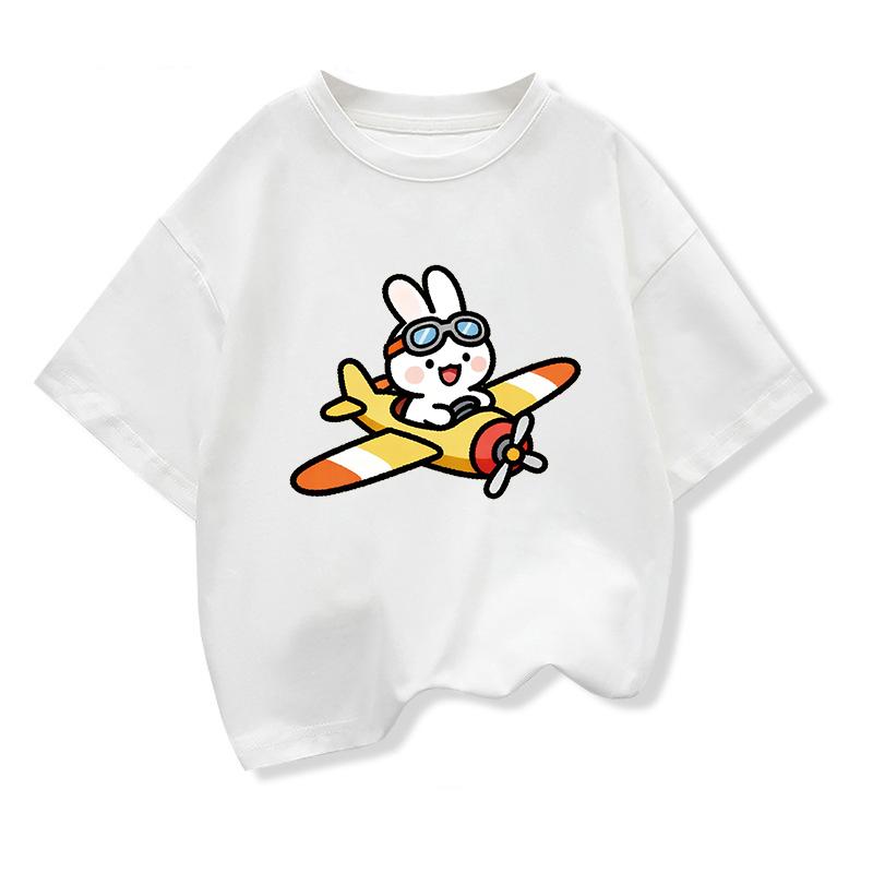 

Children s Short-sleeve T-shirt, Casual Loose Top for Boys and Girls, Rabbit Piloting an Airplane 100