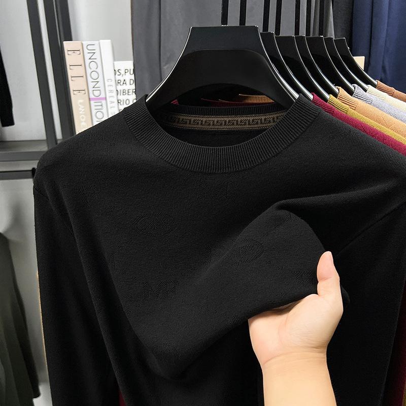 New Autumn And Winter Men'S Sweater Solid Color Round Neck Jacquard Casual Fashionable Simple Knitwear Base Sweater Top