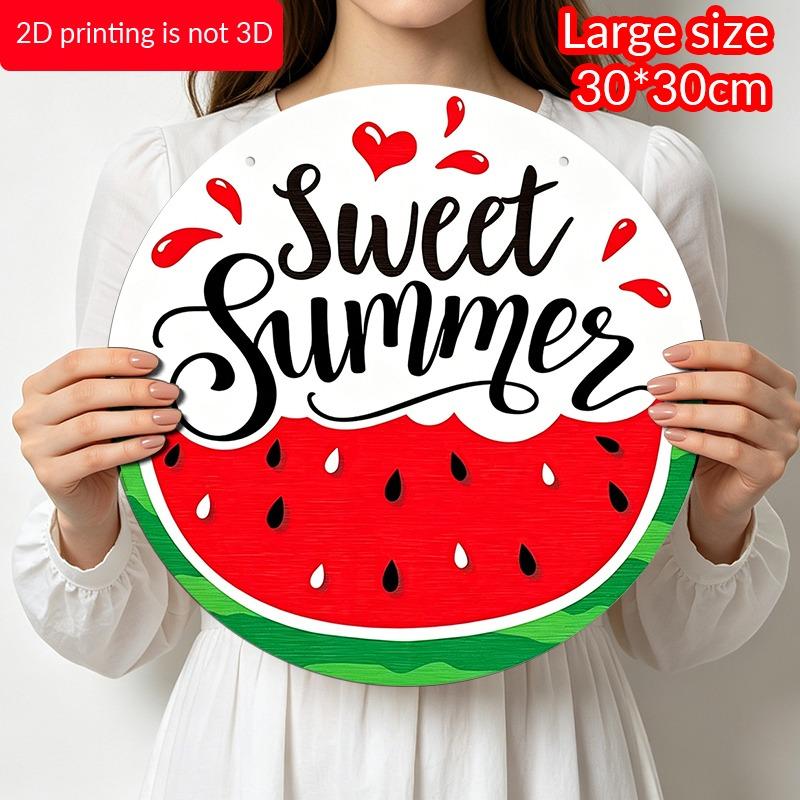2D Flat "Sweet Summer" Watermelon Aluminum Decorative Signs and Plaques In Various Sizes. Watermelon Slices and Heart Patterns for Wall Decoration