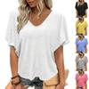 Loose Fit V Neck Short Sleeve T Shirt Casual Lightweight Wrinkled Texture Summer Top for Women Comfortable Everyday Wear