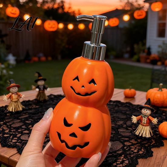 Functional Halloween Home Decor Grimace Pumpkin Soap Dispenser Bottle Lotion Pump Bathroom Refillable Container for Liquid And Body Wash Vinyl Holder