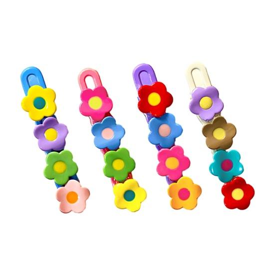 1/4Pcs Girl Hairpins Colorful Flower Decor Hair Clips Side Bang Hair Pins Plastic Material Hair Accessories