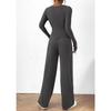 YYFS Pantaloni da donna alla moda casual primavera autunno tinta unita stampa manica lunga scollo a V pantaloni tuta