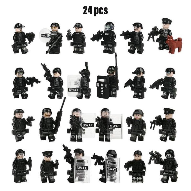 

24 шт. Набор минифигурок-конструкторов SWAT черного цвета, игрушки, подарки на день рождения для детей