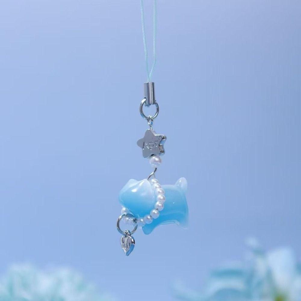 Pearl Detail Cat Pearl Pendant Color Changing Color Changing Pendant Hanging Ornament Bag Decor