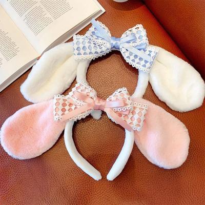 Süßes Schleifen-Stirnband mit flauschigen Ohren, Cosplay, Abschlussball, Halloween, weiches elastisches Haarband für Kinder, Erwachsene, Mädchen