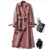 Long Trench Coat Women Lace Up Button Coats Full Sleeve Turn Down Collar Splice Jackets Solid Pockets Office Streetwear