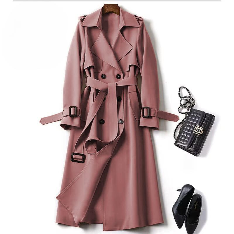Long Trench Coat Women Lace Up Button Coats Full Sleeve Turn Down Collar Splice Jackets Solid Pockets Office Streetwear