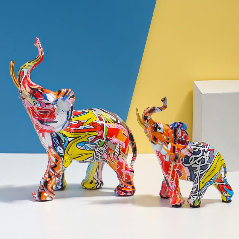 Wassertransferdruck Elefantenskulptur, Kunstharz Tierhandwerk Ornament für Schlafzimmer, Wohnzimmer, Arbeitszimmer und Bürodekor