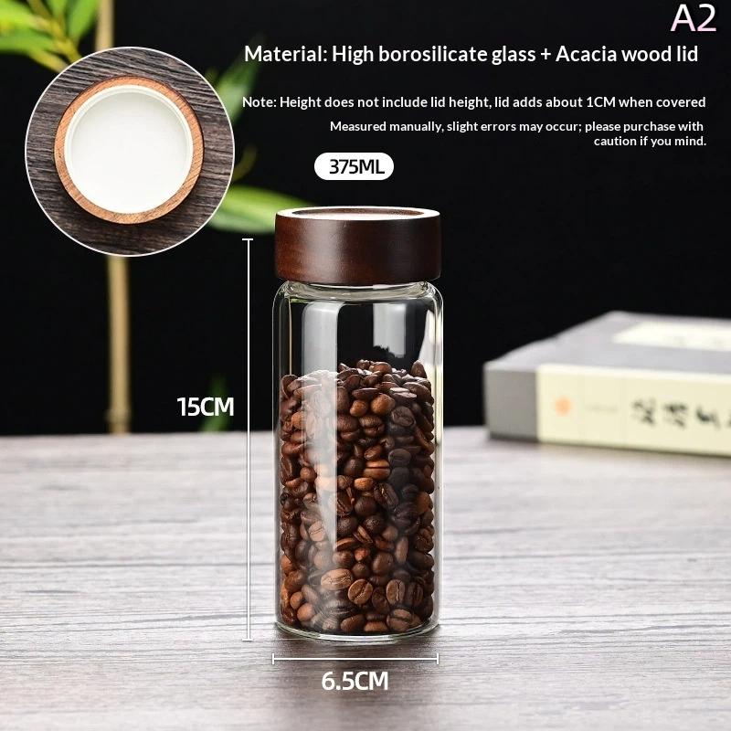 Coffee Beans Sealed Tank Transparent Glass Container With Wood Lid Food Storage Jars Candy Dried Jars Household Organizer as the picture