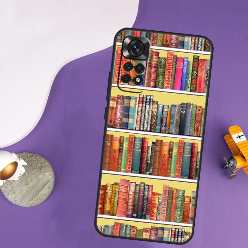 

Vintage BOOK Bookworm bookshelf Case For Xiaomi Redmi Note 14 13 Pro 12 9 10 11 Pro 10S 11S 12S Redmi 14C 13C 10C 12C Cover Redmi Note 9 Pro