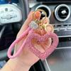 Keychain Elegant With Delicate Hollow Ceramic Pendant And Rhinestones Sparkling