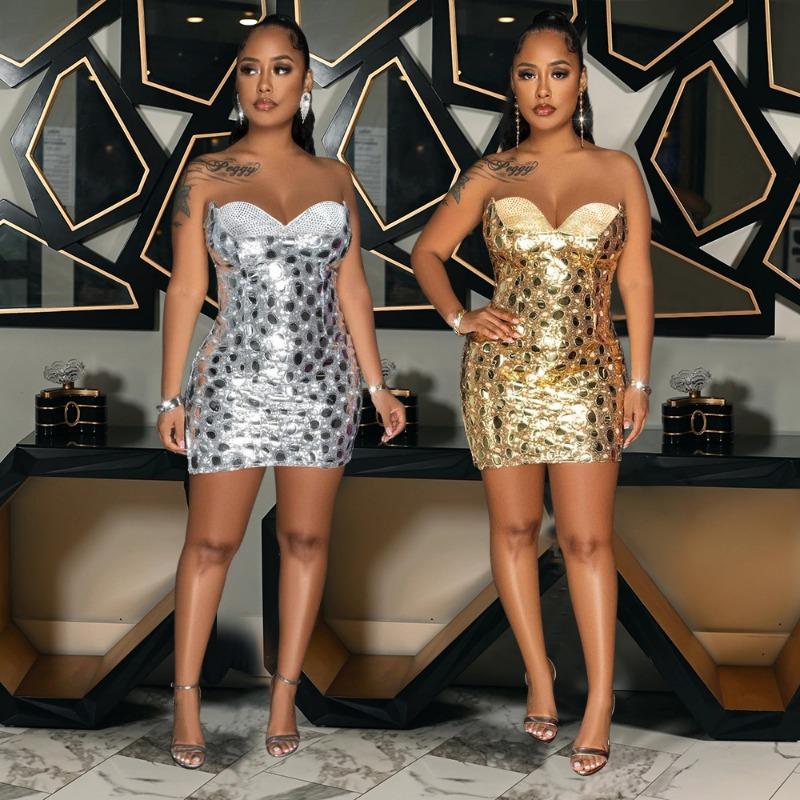 Damemote topp brystveske rumpe kjole Party Hot Diamond paljetter