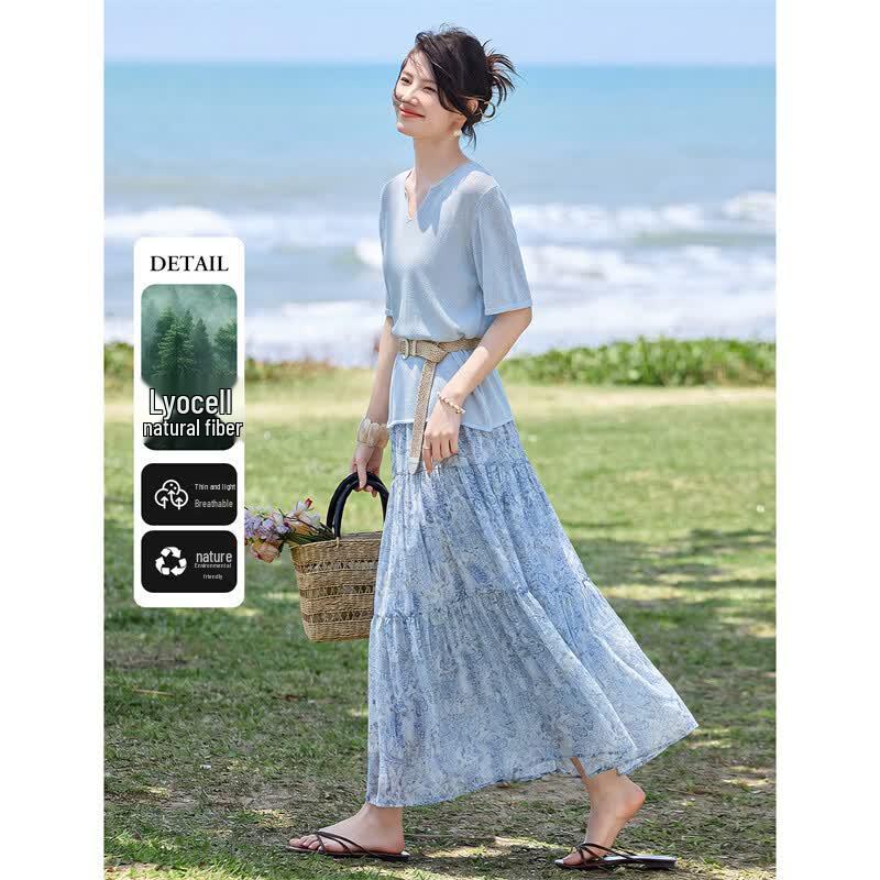 Women s Elegant Linen Knit Two-Piece Set M синий