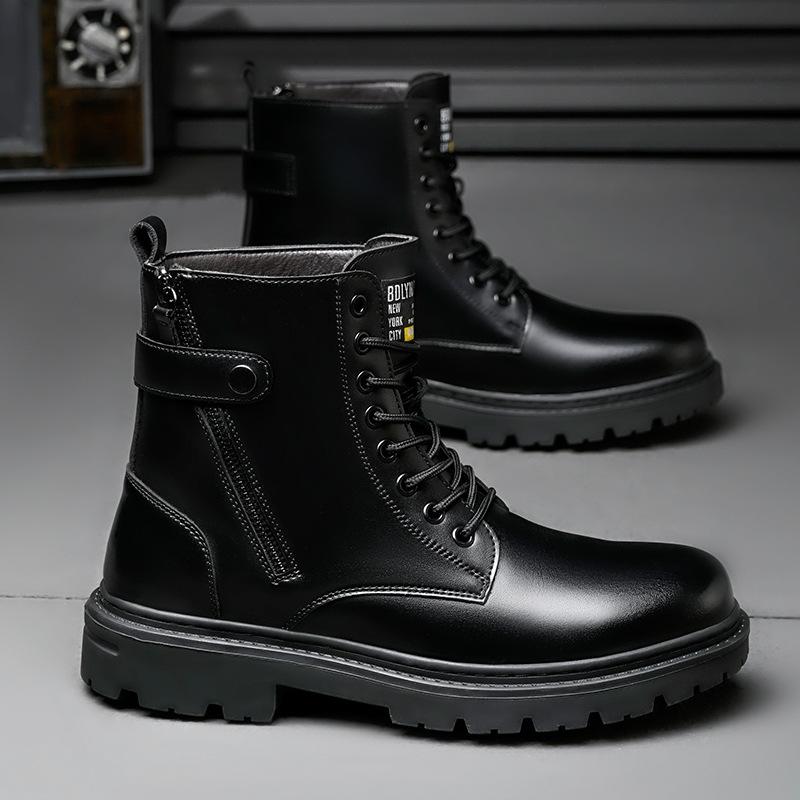 Men's shoes Martin boots Men's British style high-top locomotive boots Winter velvet knight mid-top leather boots 2025