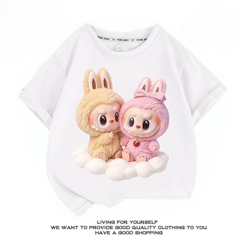 Cute Pure Cotton Short-sleeved T-shirt for Girls,  Fashionable Round-neck Top for Summer Children
