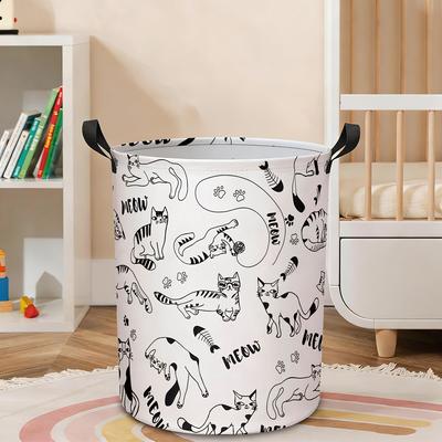 1pc, Cute Cat Laundry Basket Meow Pet Laundry Hamper Funny with Handle Foldable Portable Clothes Storage Basket Storage Bag for Laundry Room, Bathroom