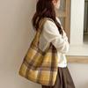 Vintage Woolen Plaid Women's Shoulder Bag Large Capacity Tote Bags Ladies Casual Shopping Travel Girls Underarm Handbag Purse