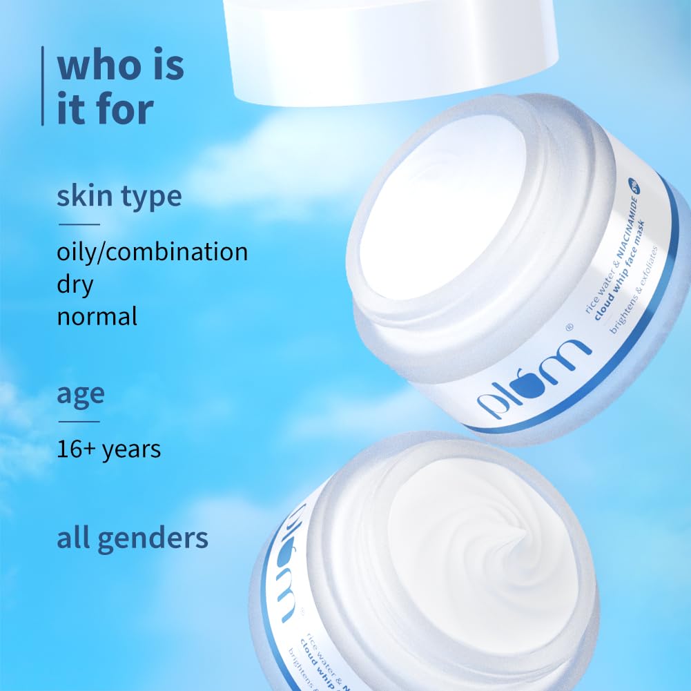 Plum 5% Niacinamide & Kaolin Clay Cloud Whip Face Mask 50g | Brightening, Hydrating, Gentle Exfoliation