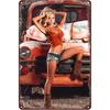 Vintage Metal Signs Pinup Girl Car Poster Hot Woman Tin Sign Wall Art Decor Plaque for Home Bar Club Bathroom Man Cave Garage 8x12 Inch