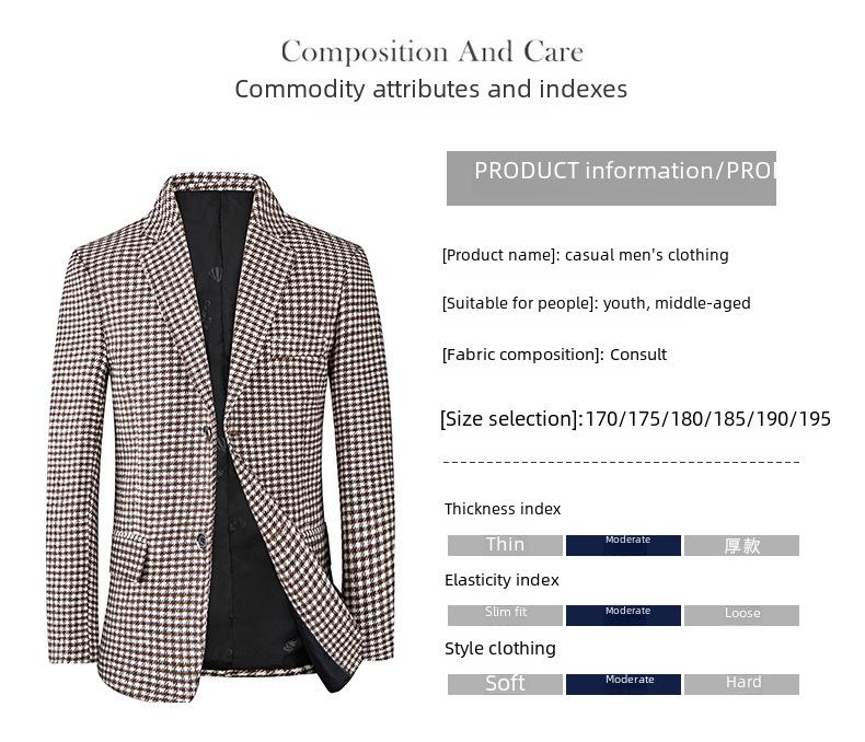 2024 Men's Slim Fit Plaid Jacket Suit - Korean Style, Casual Spring/Autumnwear