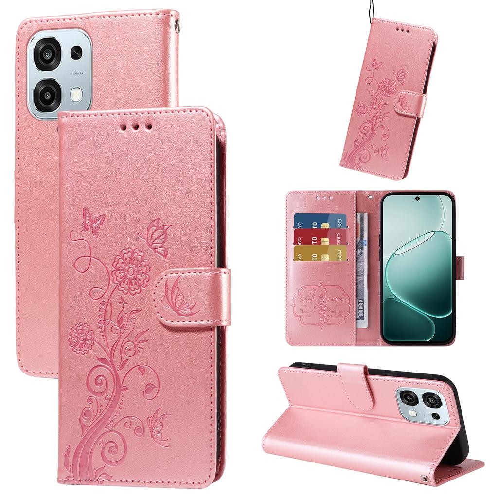 For Oppo A6 5G Leather Case Butterfly Floral Imprint Wallet Stand Cover