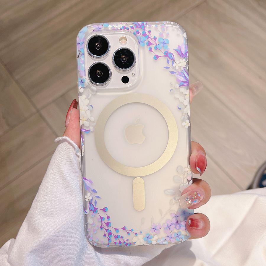 Scrub Floral For Magnetic Wireless Charge Case For For Iphone 17 Air 16 15 14 13 12 11 Pro Max Plus Shockproof Acrylic Cover