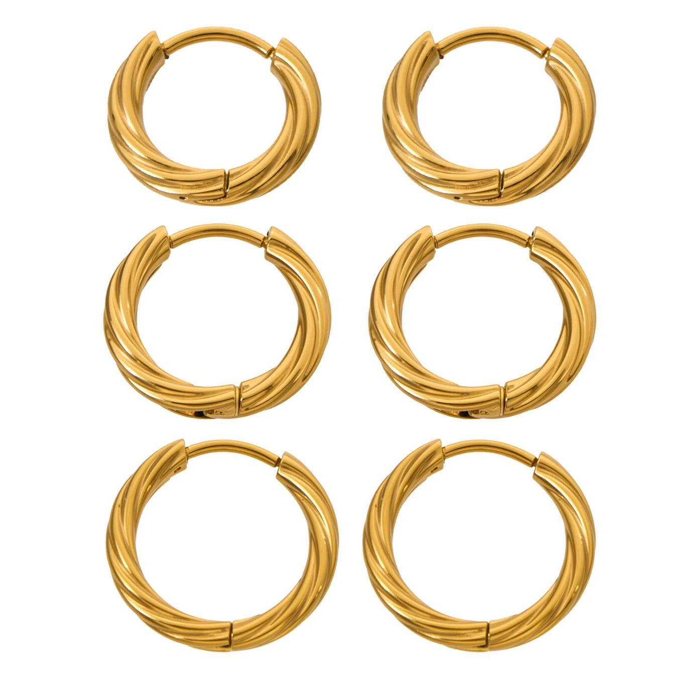 

Pendientes de aro redondos de acero inoxidable chapados en oro de 18 quilates estilo minimalista