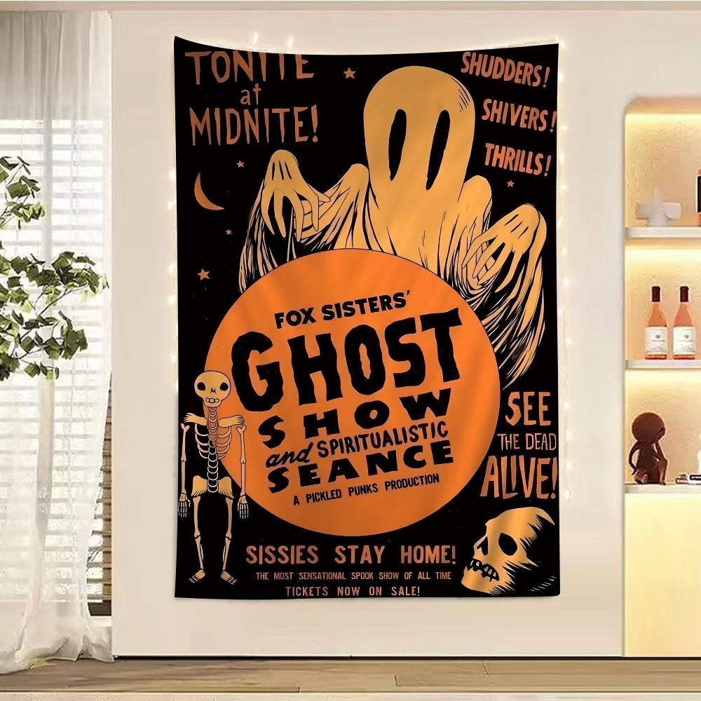 Halloween GlowintheDark Tapestry Spooky Show Haunted House Pumpkin Living Room Tapestry Escape Theme Party Decoration 100X70CM