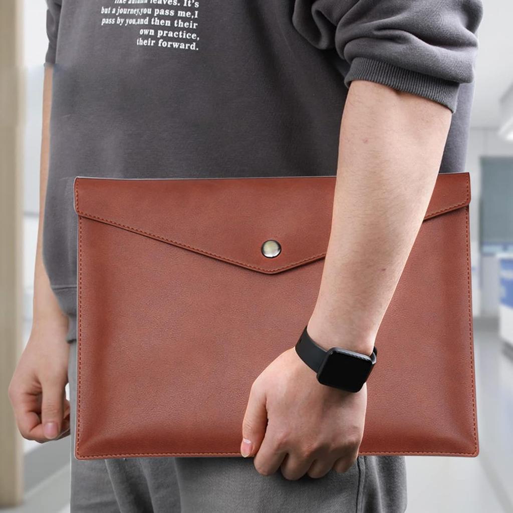 VANRA 1 Piece PU Leather File Folders A4 Document Holder File Envelope Waterproof Portfolio Filing File Organizer for Letter Size with Snap Button