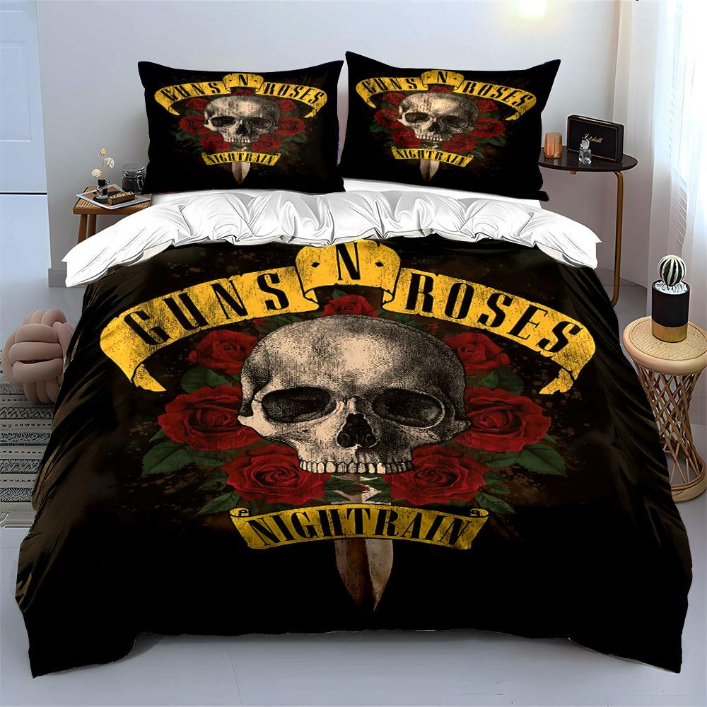 Skull & Roses Rock Bedding Set Bedding Duvet Cover Set Duvet Cover Pillowcases (1 * Duvet Cover 2 * Pillowcases, without duvet insert)