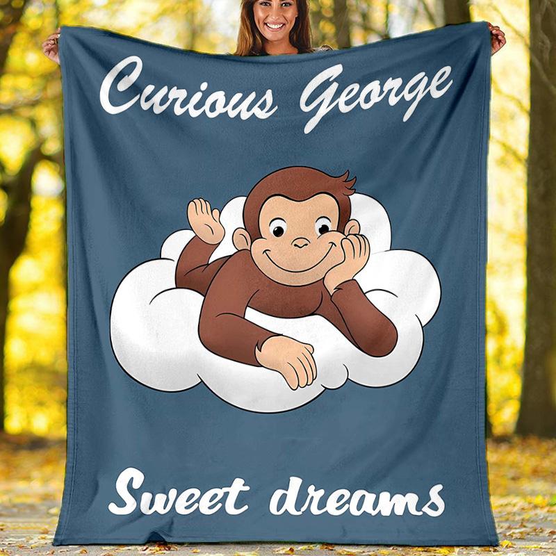 1pc Curious George7 Theme Blanket - Digital Print, Polyester, Cozy for All Seasons, Perfect for Outdoor, and Travel