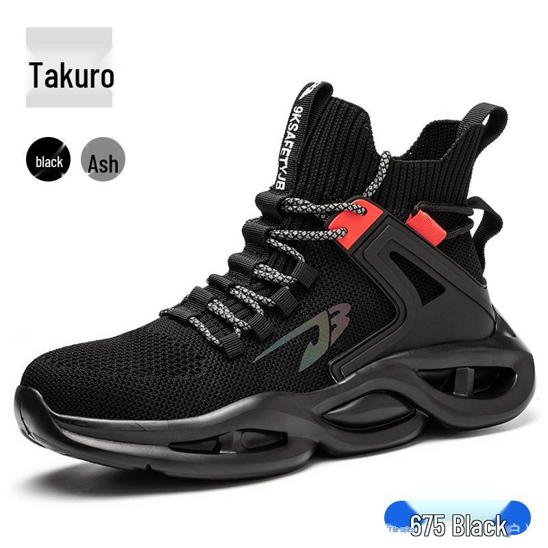 Flyknit Breathable Steel Toe Safety Work Shoes – High-Top, Wear-Resistant, Anti-Smash, Anti-Puncture, Labor Protection.