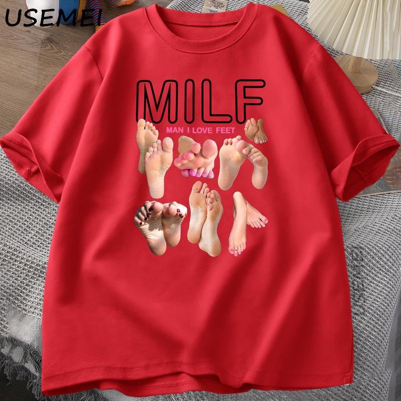 MilF Man I Love Fees Funny pattern T-shirt Men Round Neck 100% cotton T-shirt Harajuku Streetwear