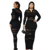 TW823 European and American Women's High-End Mesh Splicing Slim-Fit Waist-Cinched Long Dress for Autumn and Winter