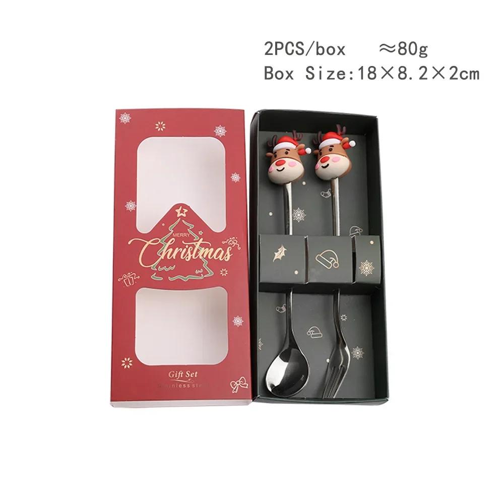 Christmas Spoon Fork Set Christmas Gift  Two-piece Dessert Cutlery Cartoon Santa Elk Xmas Tree Snowman Top Decoration Spoon 2026
