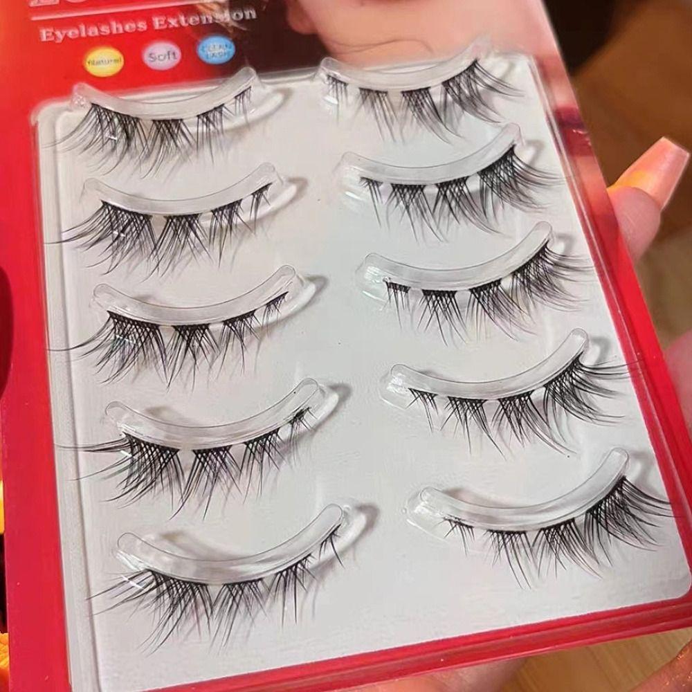 Fake Eyelashes Messy Natural Curled Cat Eye Fox Lashes False Eyelashes 3D Mink Transparent Stem
