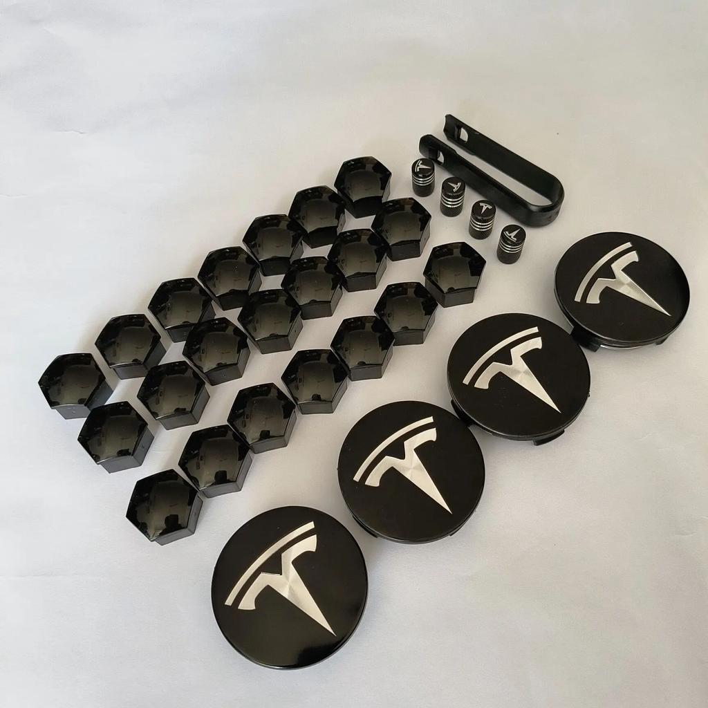Pwmnb5 4PCS 25PCS 29PCS 56MM 57MM For Tesla Model3 ModelY Matte Black Juniper Sport Emblem Wheel Center Hub Cap Car Rims Cover Hubcaps