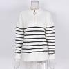 Autumn Loose Striped Long Sleeve Pullover Women's Sweaters Winter Tops Vintage Zipper Round Neck Knitted Sweater Woman Elegant Ladies Jumpers 25130