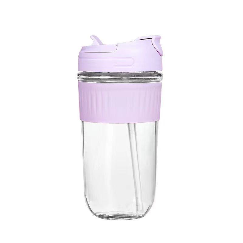 Tasse à eau en verre Tasse à thé portable Tasse à lait et café Tasses cadeaux Tasse à boisson en verre mignonne pour femme avec couvercle et paille Tasses à eau à double paroi