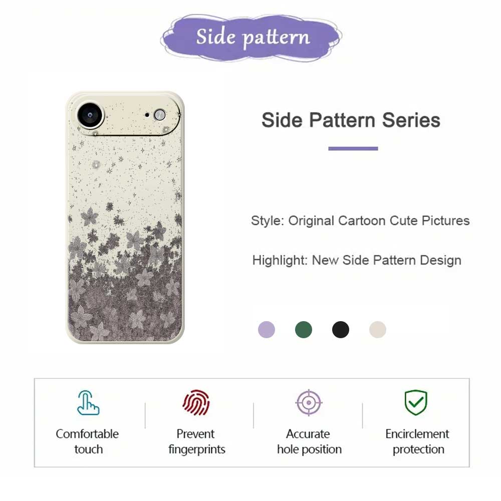 For iPhone 17 Air Case Grey Flowers Pattern Printing Straight Edge TPU Phone Back Cover
